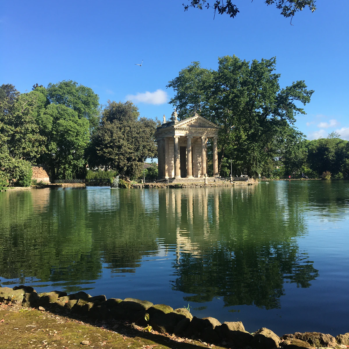 The Temple of Aesculapius on the lake in the Villa Borghese gardens, the park in which the Galleria Borghese stands